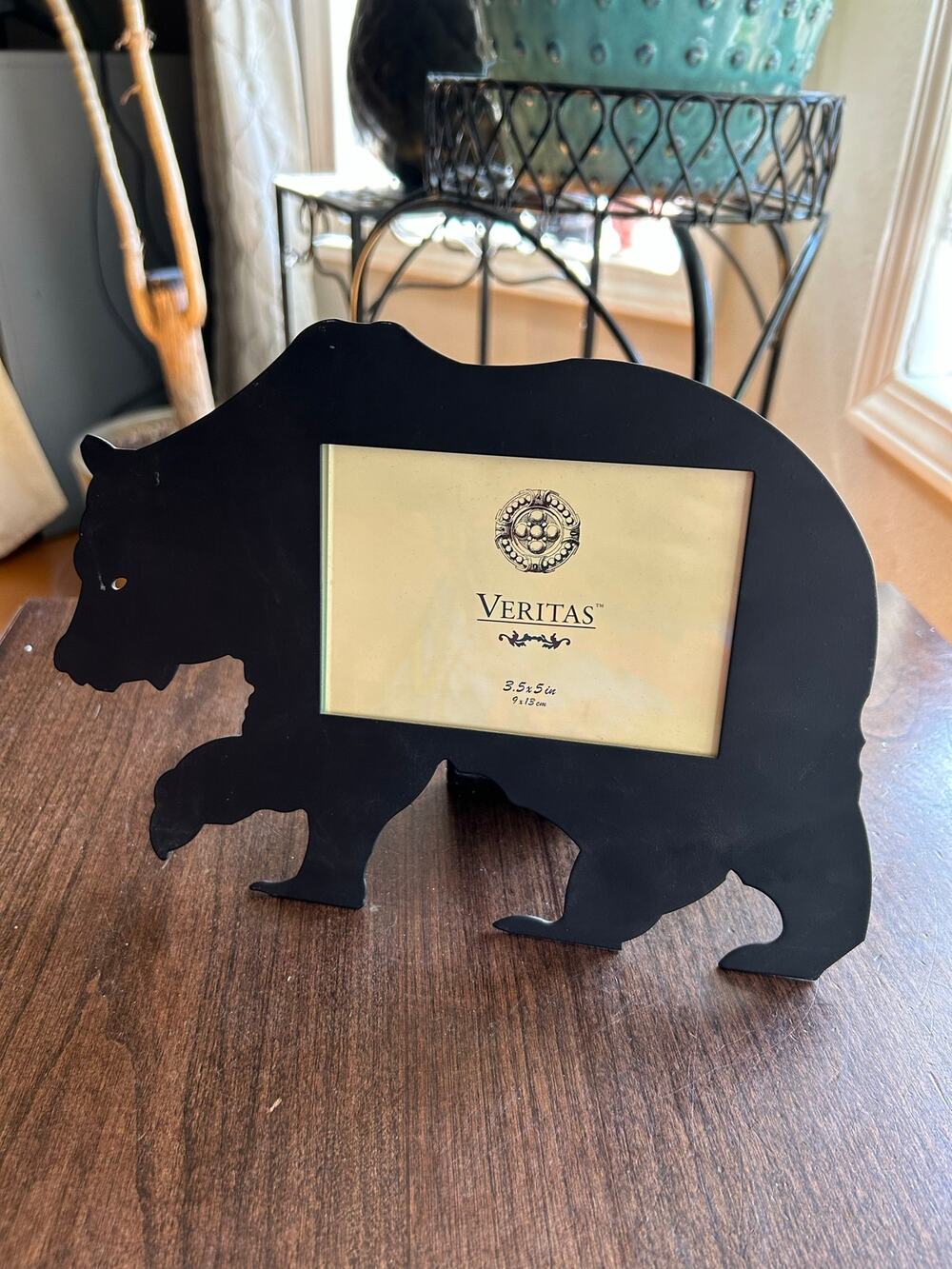 New black bear shaped tabletop picture frame from Veritas holds 3.5" x 5" photo